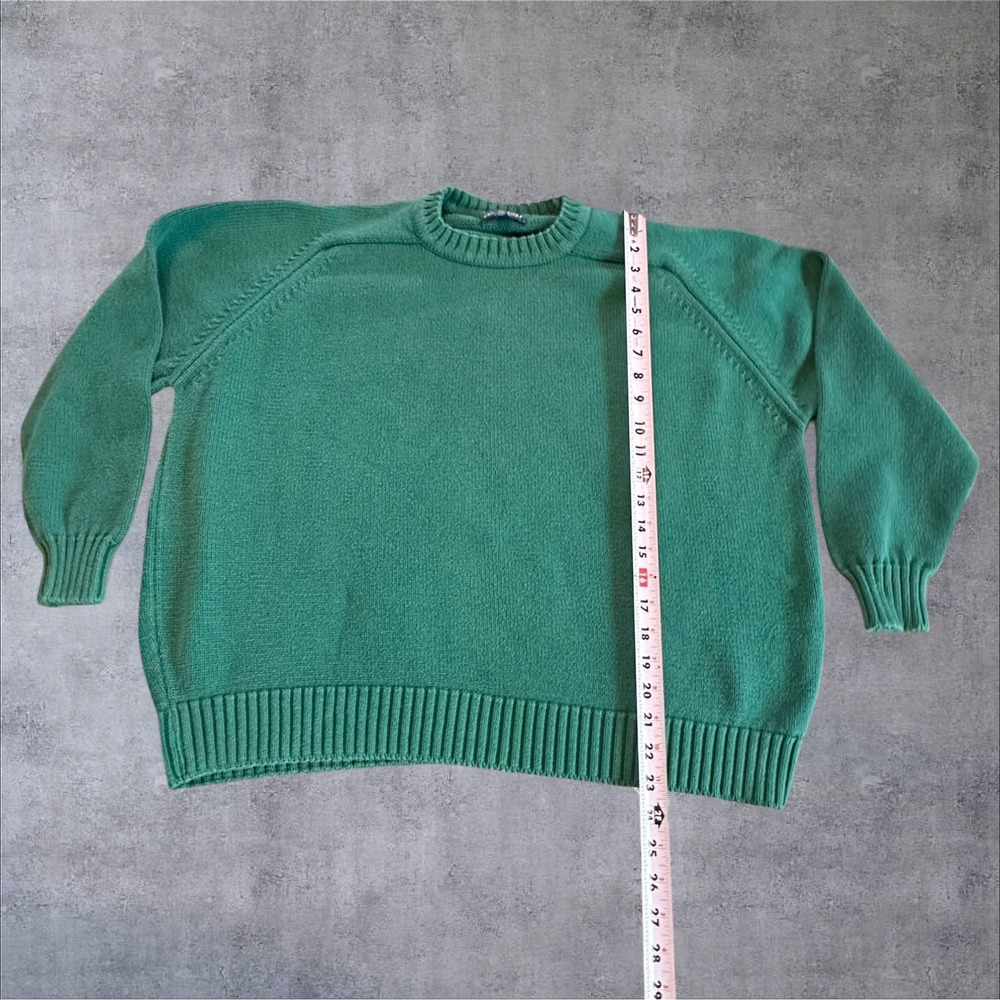 Vintage Lands End Green Cotton Sweater Womens XL Made in USA Raglan Crewneck - Picture 2 of 9